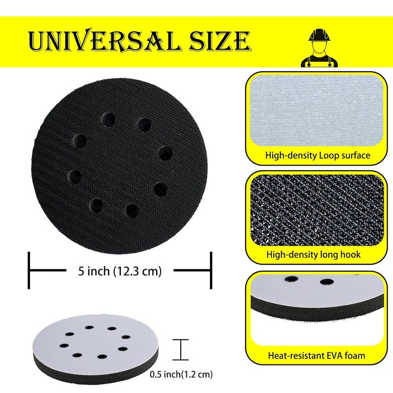 Crossarctic 5 Inch 8 Holes Soft Density Interface Pads Hook and Loop Sponge Cushion Buffer Round Backing Pad Foam Sanding Pads for Orbital Sander(4 Pack) - Image 2